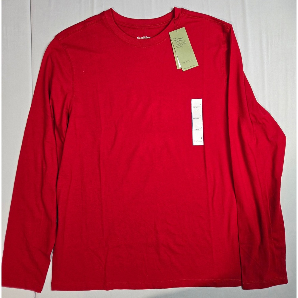 Goodfellow & Co Mens Every Wear Long Sleeve Tee Red Standard Fit Large NWT